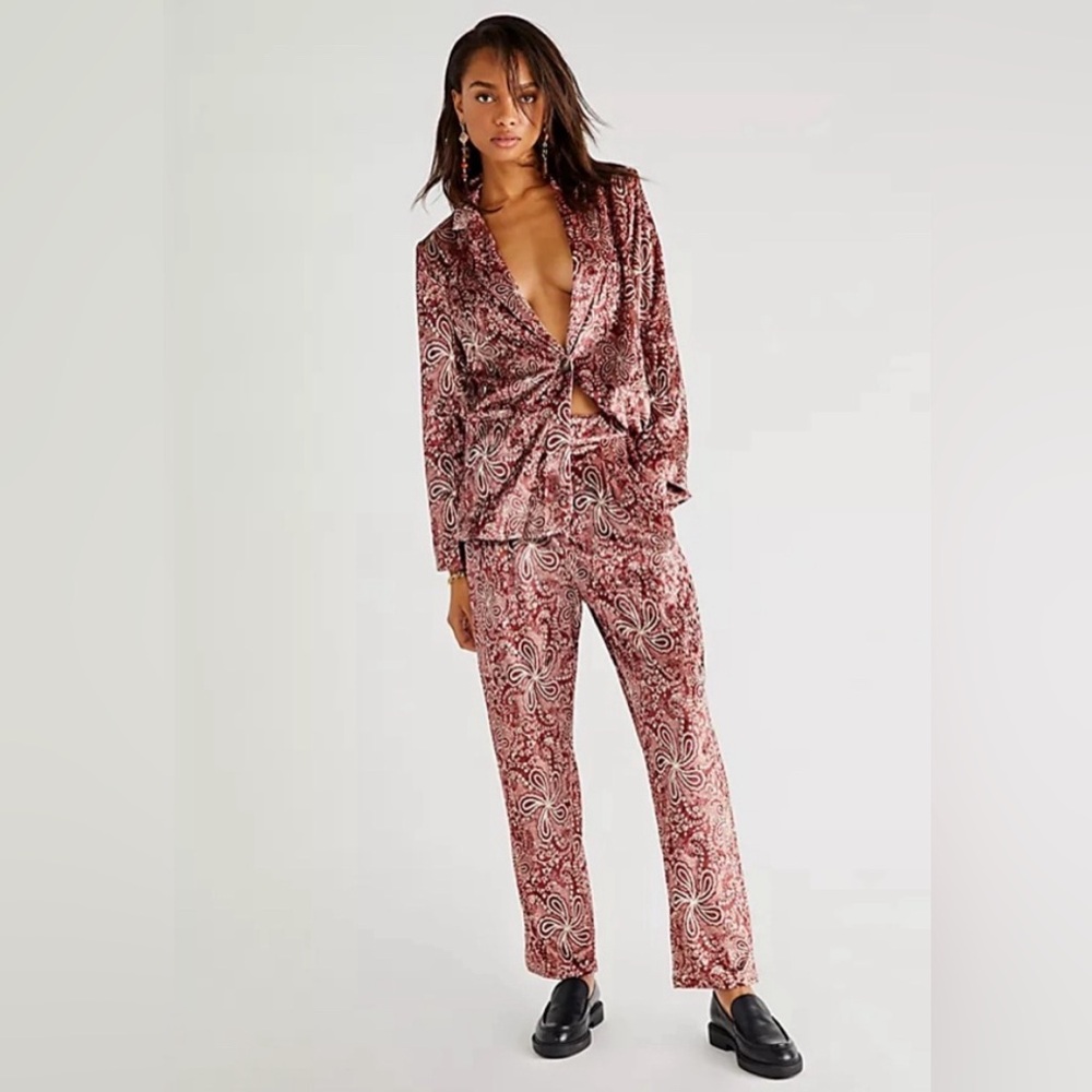 NWT - Free People Velvet Blazer + Pants Suit Set. Size XS